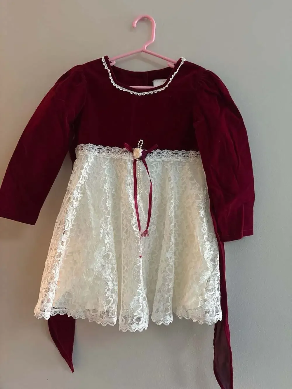 Rose Cottage Girls Velvet and Lace Christmas Holiday Dress